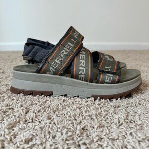 Merrell Alpine Cush Back Strap Wedge Sandals Olive Size 8 Gorpcore Comfort